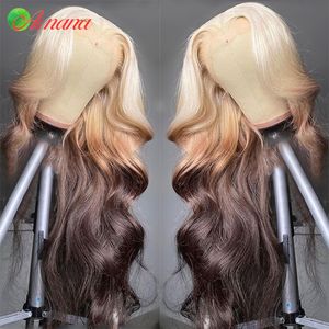 613 Oranje bruin kant voor pruik bodygolf 613 Ombre geel bruin 13x4 kanten frontale menselijke haarpruiken voor zwarte vrouwen menselijk haar