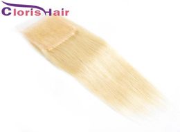 613 Platinum Blonde Fermeture Soie Droite Crue Vierge Indienne Cheveux Humains Partie Suisse Dentelle Top Fermetures Pièce Blond Naturel 4x48541268