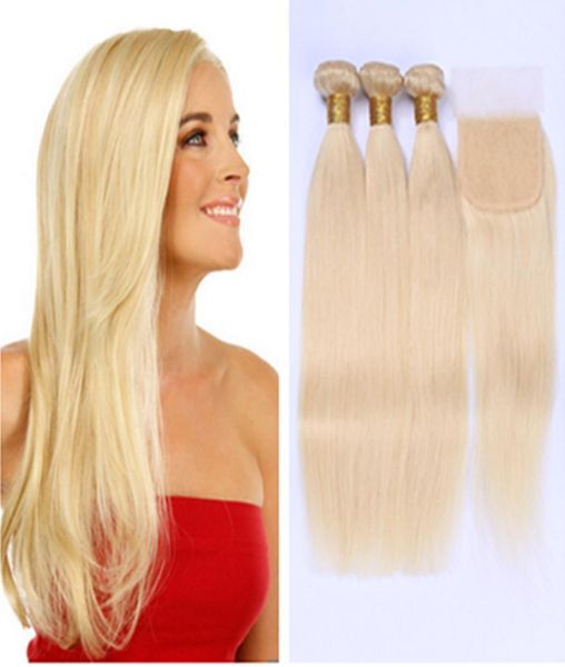 613 Rubio rubio rubio Virgin Weave 3 Bundle with Ofers de cierre Human Human Hair Bundles 8A Cabello rubio ruso7177052