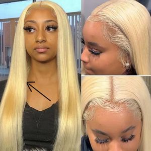 613 Rechte 13X4 Kant Frontale Menselijk Haar Pruiken Honing Blonde Kleur Indian Remy Haar Vetersluiting Pruik voor Vrouwen Pre Geplukt