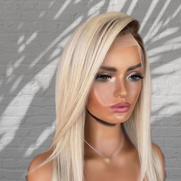 613 Transparent Lace Front Wig Ash Blonde Bob Wig 13x4 Lace Front Perruques de Cheveux Humains, 180 Densité