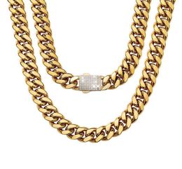 614 mm de large en acier inoxydable Cuban Miami chaînes Colliers CZ Zircon Box Lock Big Heavy Gold Chain Men Hip Hop Jielry Jielry3226058