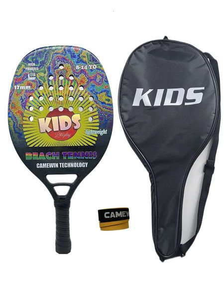 614yo Kids Beach Tennis Racket débutant Fibre en carbone 270g Lumière adaptée à l'enfant avec présentation de couverture Black Friday 240401