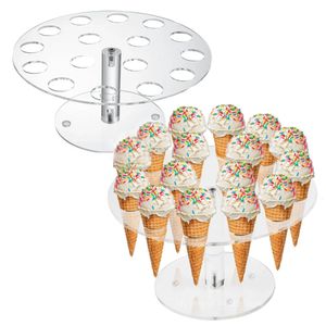 616 Hole Round Acryl Ice Cream Cone Dessert Holder Display Stand Party Shelf For Wedding Dining Bar Supplies 240415