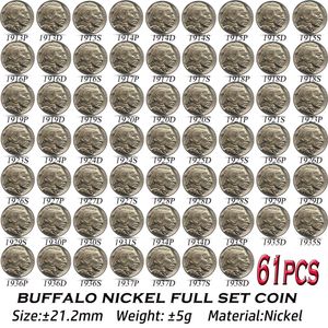 61pcs USA Buffalo Nickel Coins 1913-1938 Copy Nickel Full Set Art Collectibles