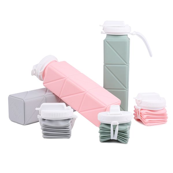 Bouteilles d'eau pliables de 620 ml en silicone sans BPA, pliable, anti-fuite, portable pour enfants, adultes, randonnée, camping, gym, sport