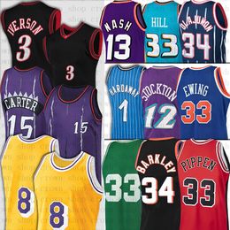 Vince Allen Carter 3 Iverson Retro basketbalshirts Tim 12 John Stockton Malone 34 Charles 32 Karl Hardaway 13 Steve Barkley Nash Jersey