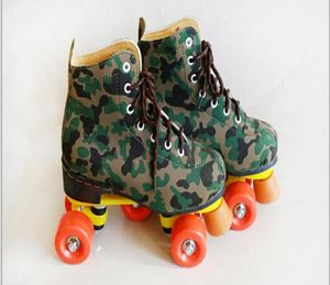623 année Camouflage Patines skate 4 cuir double 2 patinage de vitesse à roulettes hommes femmes adultes zapatillas con ruedas patin 35455948261