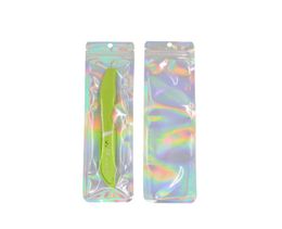 623 cm Glossy Pen Holographic and Clear Window Zip Lock Bags Emballage 100pcs Long Articles Sac d'emballage avec suspension9035862