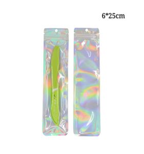 628 cm Rainbow Hologram Pincel Bag Packaging Foil Bolsas de plástico de plástico Bolsas con soporte de colgador Comercio AN7988565