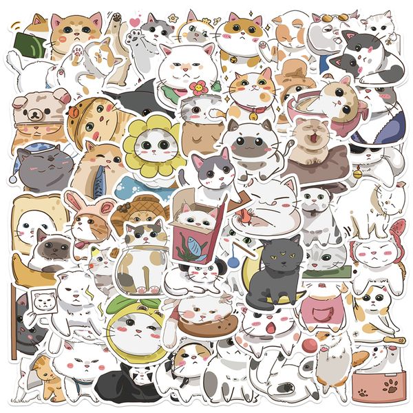 62pcs autocollants de chat de dessin animé de style japonais mignons chats de compagnie graffiti enfants jouet planche à roulettes voiture moto vélo autocollant décalcomanies en gros