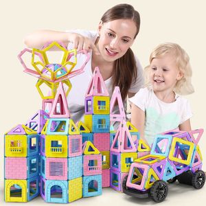 63-169 PCS Big Size Magnetic Constructor Set Pink Girls Building Magneten Toy Magnetic Blocks Educational Designer voor kinderen Q0723