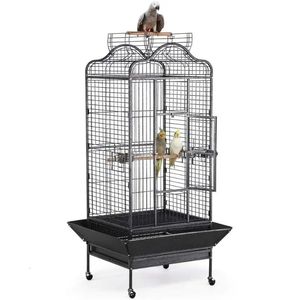 63 Cage d'oiseau avec support en fer forgé roulant ouvert jeu haut grand pour Mini Macaw African Grey Parrot 240412