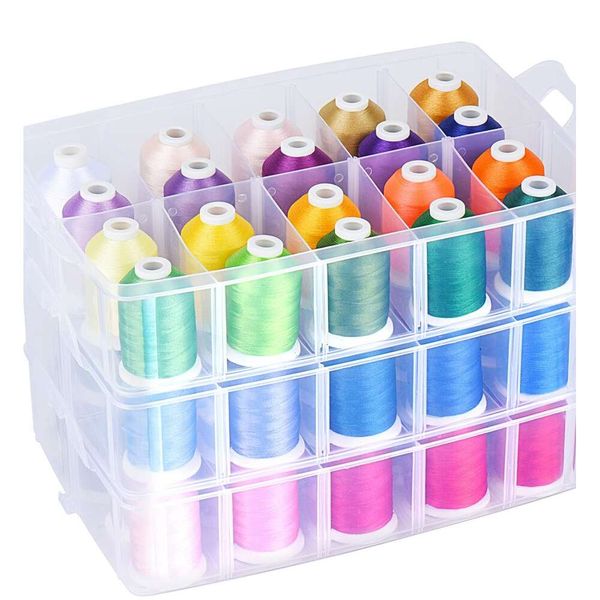 Juego de hilos de coser de poliéster de 63 colores con caja organizadora para máquina de bordar