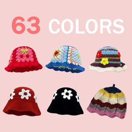 63Colors Koreaanse handgemaakte emmer hoed herfstmuts dames gebreide hoed y2k fashion bloemen winter beanemans vissermans hoed 240417