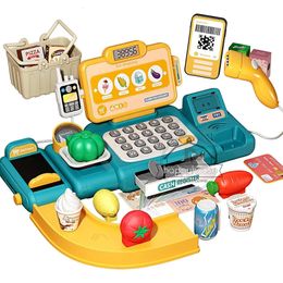 63pcs Cash Register Toy Playset voor Gift Girls Boy alsof Play Money Kids Calculator met scanner Food 240407