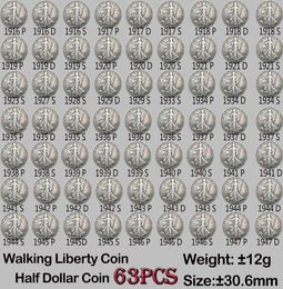 63pcs USA Set Full Walking Liberty Copy Coins 19161947 Différentes versions de date Old Couleurs Art Collectible7618407