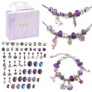 64 PCS DIY Charm Bracelet Colliers Kit de fabrication de bijoux avec boîte-cadeau rose pour filles femmes Saint Valentin Anniversaire Noël 220608