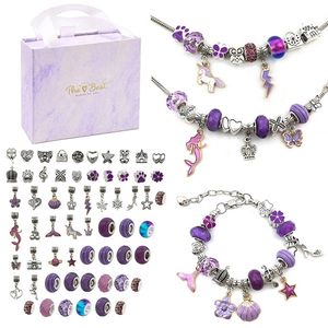 64 PCS DIY Charm Bracelet Colliers Kit de Fabrication de Bijoux avec Boîte-Cadeau Rose pour Filles Femmes Saint Valentin Anniversaire Noël 220428