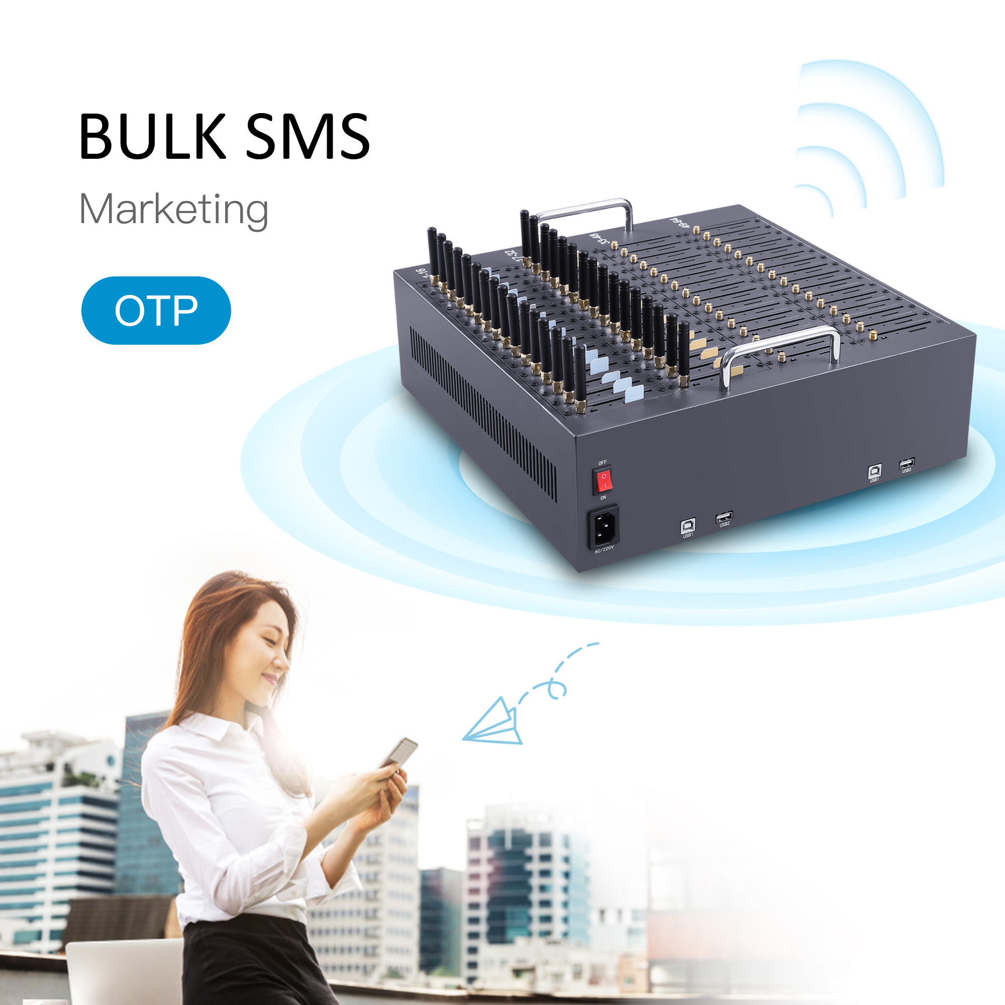 64 Ports SMS Modem Pool 4G LTE 64 kanaler Populärt enhetsstöd på Command Factory Direct Modem Luna Free Tech Support Bulk SMS