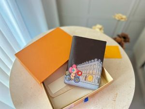 64010 Couverture de passeport en cuir imprimé de fleurs Titulaire de la carte Mini portefeuille Designer Portefeuille Organisateur de poche Pochette avec boîte d'origine