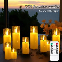 648pcs Bougies à LED vacillantes avec télécommande en verre acrylique Gougie salissée sans flamme pour le dîner de mariage décor 240412