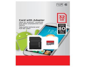 64 GB 32 GB 16 GB 128 GB 256 GB Wit 80MB Android Robot Class 10 C10 Flash TF Memory Card Retail Pakket met SD -adapter4116092