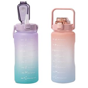 64 oz 2000 ml grande bouteille d'eau avec marqueur de temps Portable étanche BPA bouteille de sport non toxique avec paille Y0910230a