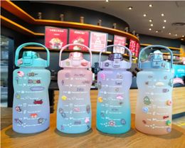 64oz gallon motiverende waterfles met stro lekkendichte Tritan BPA Fitness Gym Outdoor grote kan 2 liter wateren 9203940390
