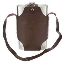 64ozstain sans folie en acier en acier extérieur portable de vin portable pot métal bouteille alcool whisky avec couvercle en cuir 240429