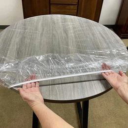 65-180 cm impermeable redondo transparente cubierta de mesa con bordes elásticos PVC Simple conveniente cocina Catering Protector mantel 240113