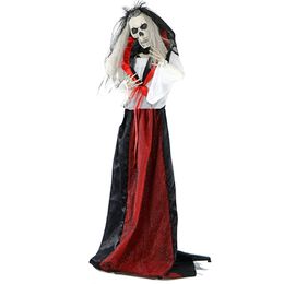 Squelette animé de 65 pouces, accessoire de mariée, yeux rouges clignotants, décoration d'intérieur ou d'extérieur couverte pour Halloween