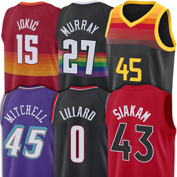 43 Maillots de basket-ball Siakam Pascal Carter 15 Vince 45 Donovan John Mitchell Damian 0 Lillard Nikola 15 Jokic Jamal 27 Murray