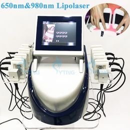 650nm 980nm Lipolaser de longitud de onda dual Quemador de grasa Lipo Láser Eliminación de grasa Máquina de adelgazamiento corporal con 10 almohadillas