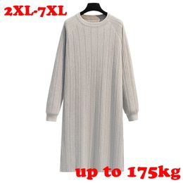 65175kg grande taille femmes vêtements 5xl 6xl 7xl longue robe pull solide droite décontracté col rond 240202