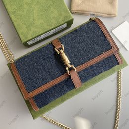 652681 Jackie 1961 dame lange portefeuilles Ophidia mini portemonnee ketting ebbenhout denim lvory lederen canvas tas Horsebit ritszakje Twis240k