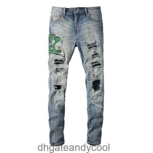 6561 Jeans Designer Broek Man Denim Chao Merk Distressed Amirres Groene Slang Borduurgat Patch Slank Mode Slanke Kleine Voeten Blauwe Jeans Mannelijke IIGX