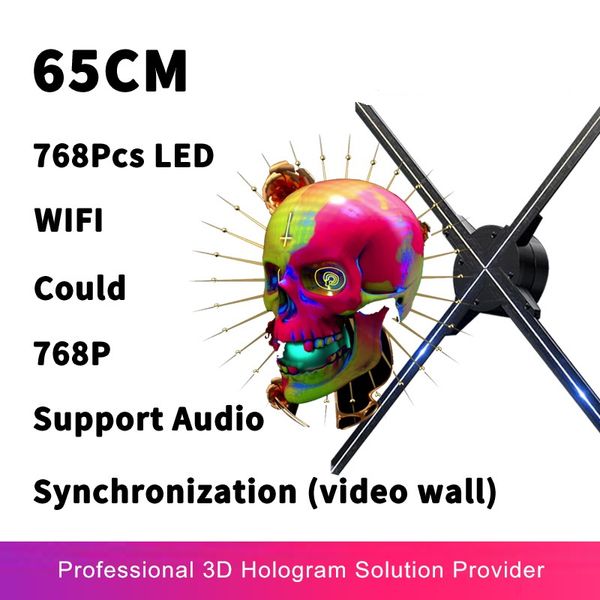 65 CM 768 pièces Led Wifi 3D hologramme projecteur ventilateur 3d projecteur LED lecteur d'affichage holographique publicité Projecto