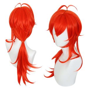 Perruque de Cosplay synthétique Genshin Impact Diluc, 65cm, perruque longue rouge pour Performance sur scène d'halloween, résistante à la chaleur, C55M41