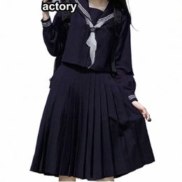 65cm lguette JK Uniformes Ensembles japonais femmes fille uniforme automne manches courtes / lg uniformes scolaires collège marin jupe plissée d6ra #