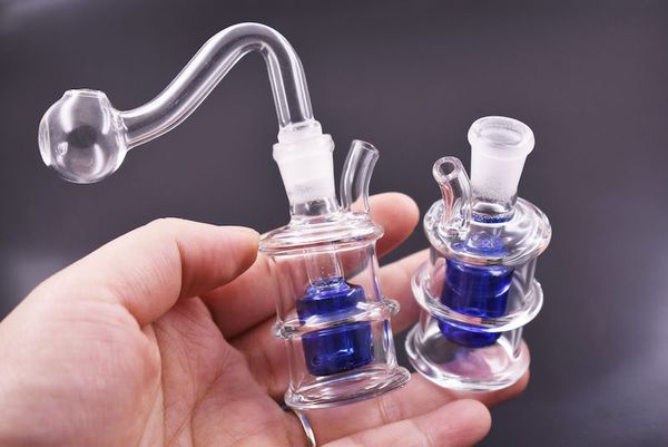 65mm Mini billiges blaues Wasser-Bong-Öl-Rig-Rohr Pyrex-Dickglas-Bong-Recycler-Öl-Rig zum Rauchen