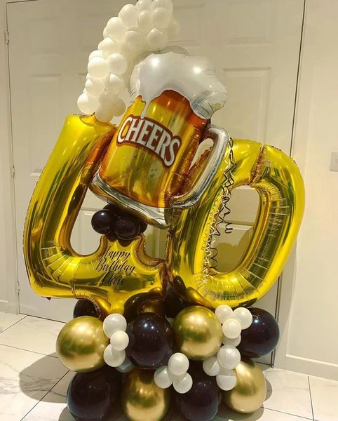 65pcs ballons en feuille d'or ensemble de grande taille Cheers tasse de bière tasse Globos 18 20 25 30 40 ans décorations de fête d'anniversaire fournitures 240220