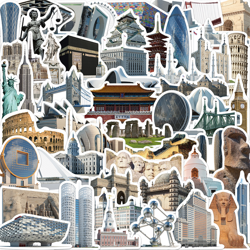 65Pcs World Famous Building Landmark Stickers Travel Graffiti Stickers for DIY Luggage Laptop Bicycle Sticker