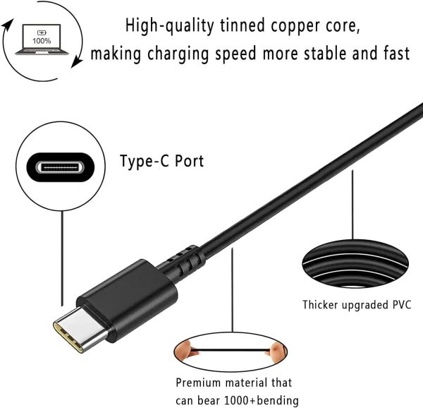 65W 20V 3.25A Tipo-C Cargador de adaptador de AC portátil para Lenovo Yoga 910 920 C630 C930 C940 S940 910-13 920-13 C930-13