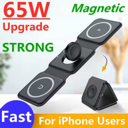 65W 3 in 1 draadloze opladerkussenstandaard magnetisch snel draadloos oplaaddokstation voor iPhone 14 13 12 11 x Apple Watch AirPods