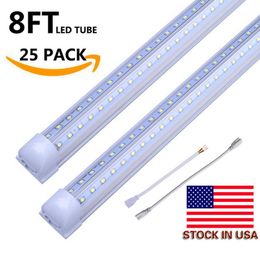 90W 8ft 2,4 m koelere deur geïntegreerde T8 LED-buizen Lichte V-vormige verlichting 270 hoek LED fluorescerende buis Licht koel wit 85-265V Stock USA