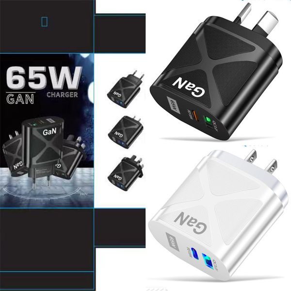 Adaptador de carga rápida GaN de 65 W para computadora portátil Air Pro Type C PD Cargador rápido para iPhone 14 13 Huawei Xiaomi Cargadores USB GaN Adaptador de viaje universal EE. UU. UE Reino Unido AU Enchufe con caja