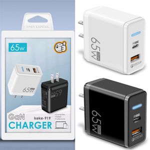 65W GaN Adaptador de carga rápida Tipo C PD Cargador rápido UE EE. UU. Reino Unido Adaptador de enchufes para iPhone 14 Xiaomi Huawei para MacBook Adaptador de enchufe de pared para computadora portátil con caja