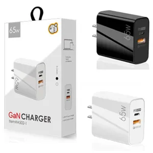 65W GaN USB-C chargeur rapide adaptateur bloc type C PD chargeurs de voyage à charge rapide pour iPhone iPad Huawei Xiaomi MacBook Pro ordinateur portable appel chargeurs de téléphone adaptateur avec boîte