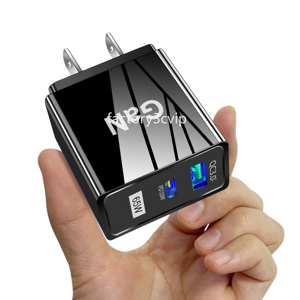 Chargeur USB C ultra rapide 65W Type C AC Voyage à domicile Double ports Adaptateur secteur EU US Chargeurs muraux pour iPhone 13 14 15 Samsung Tablet PC f1
